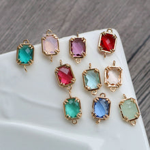 Load image into Gallery viewer, 10pcs Rectangular Connector, Cubic Zircon Crystal Pendant, Bracelet Necklace Pendant, 14K Real Gold Plated, Jewelry Findings HL024-F054