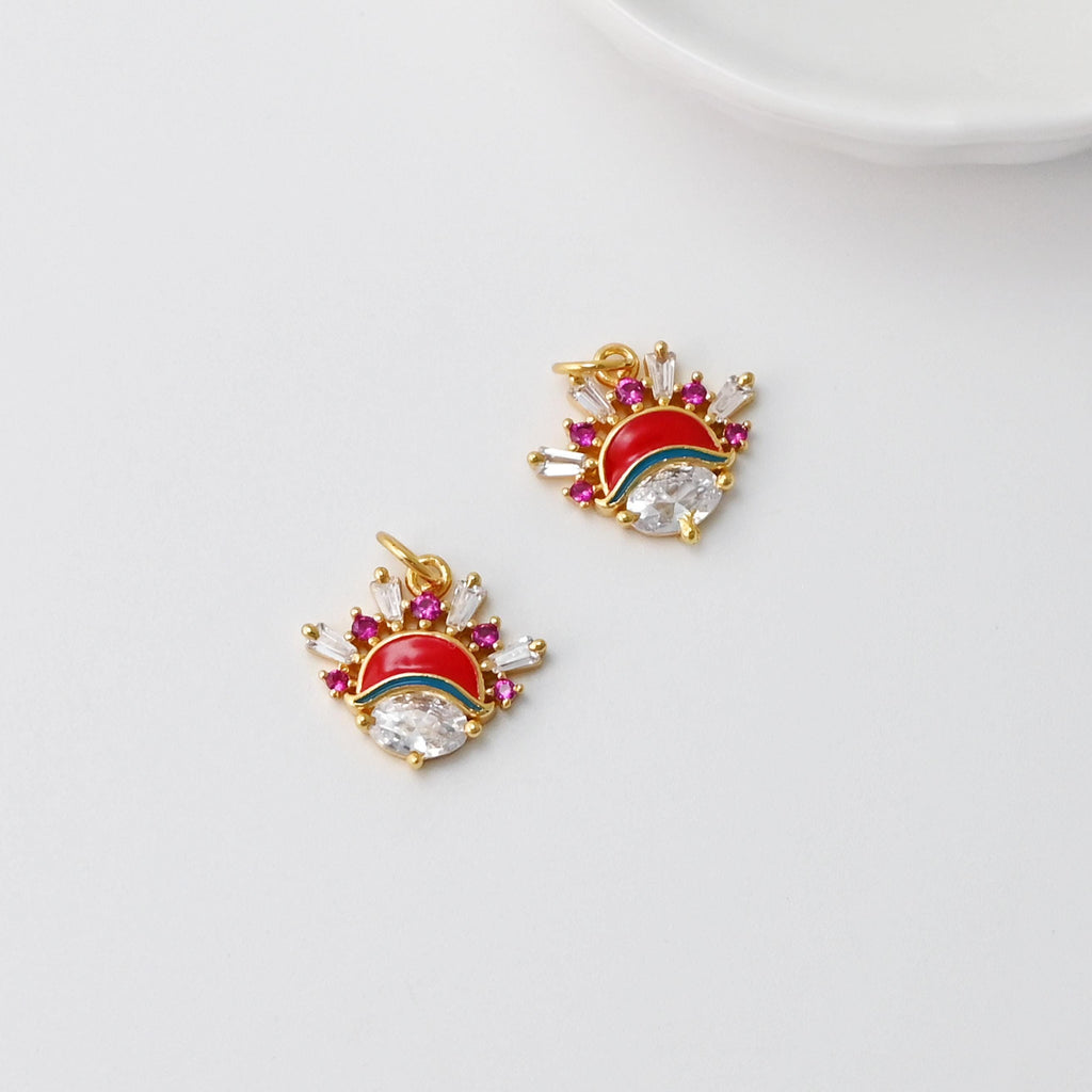 Bride Charms, Enamel Clowns Charm, 18K Gold Plated Cubic Pave Charms, Necklace charms, Jewelry Findings