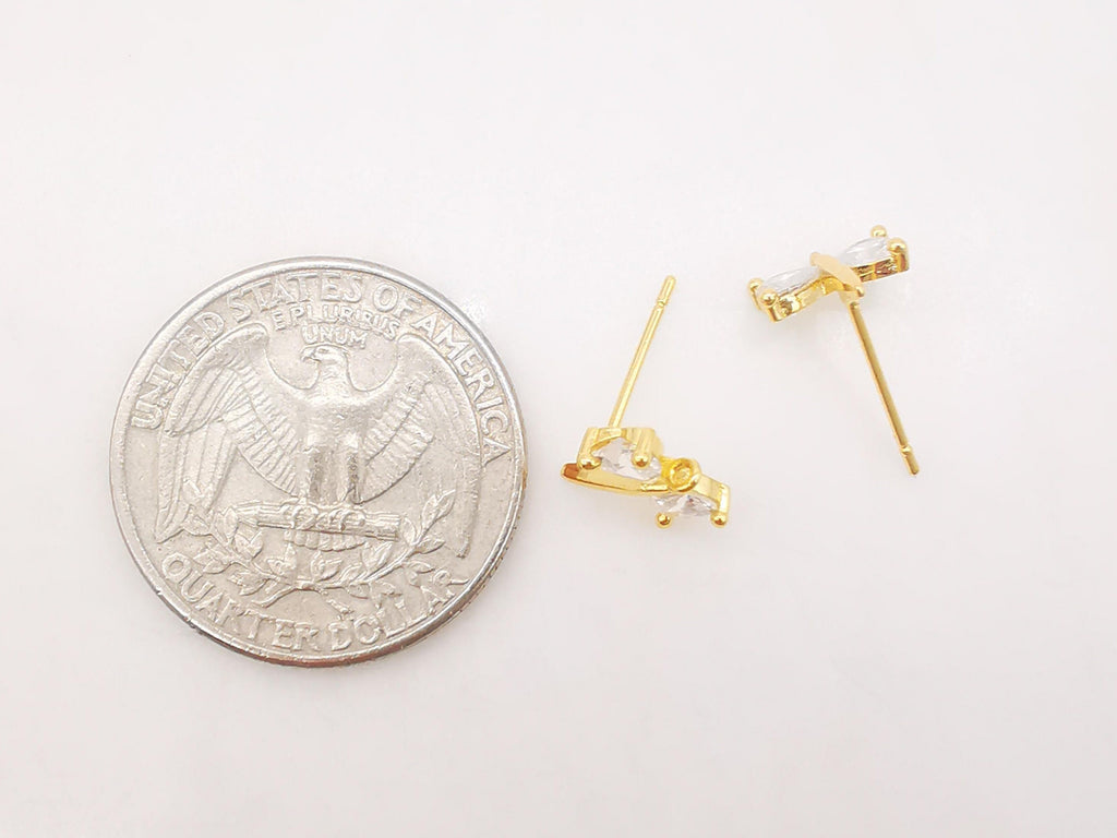 10PCS Butterfly Ear Post with Loops, Nickel Free, Micro CZ Pave, 9x10mm, 18K Gold Plated Stud Earring Finding S270