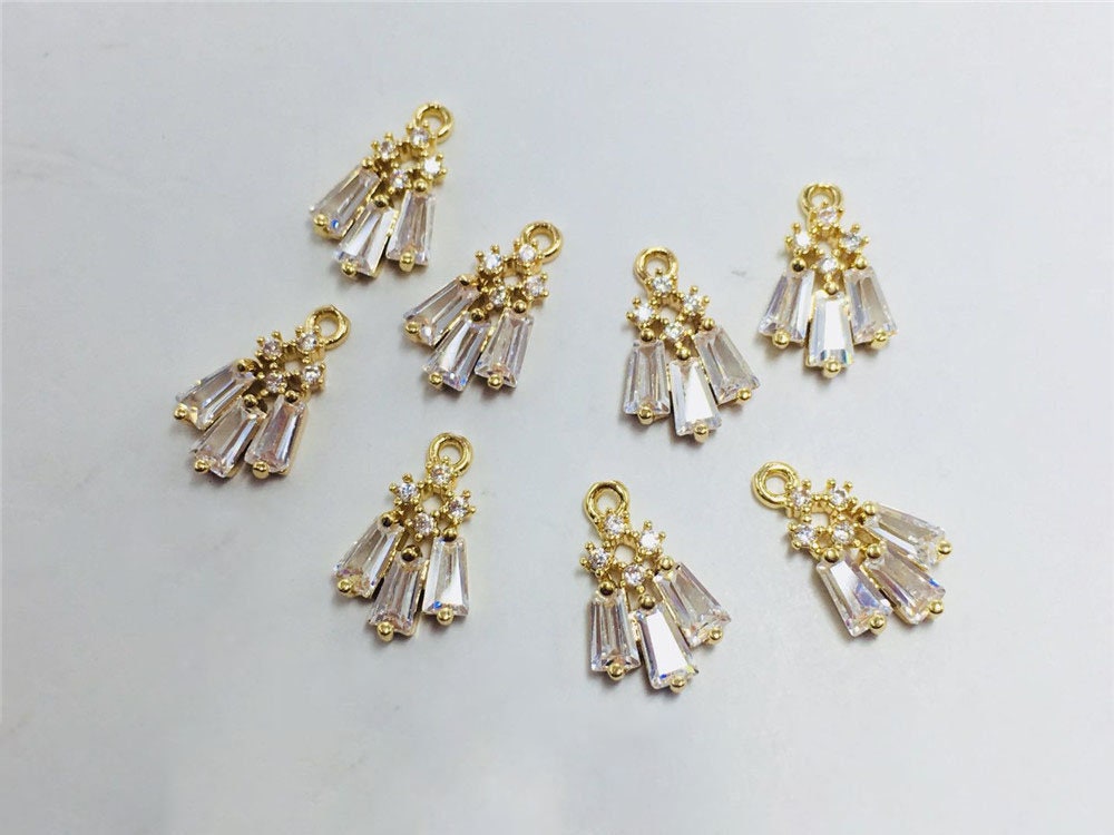 CZ Pave Fan Shape Charm, Cubic Zircon Crystal Fan Connector, CZ Earring Charm,Gold Plated Brass Earring Charms, Jewelry Findings STG011-F186