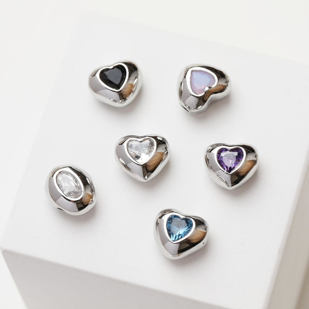 Heart Spacer Beads, 14K Gold, Silver Plated, CZ Pave Beads, Heart Pendant, Jewelry Making Supplies GZ413