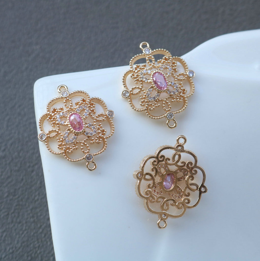 CZ Multishape Connector, Cubic Zircon Crystal Pendant, CZ Earring Charms, Gold Plated Brass Earring Charms, Jewelry Findings HL017-F191