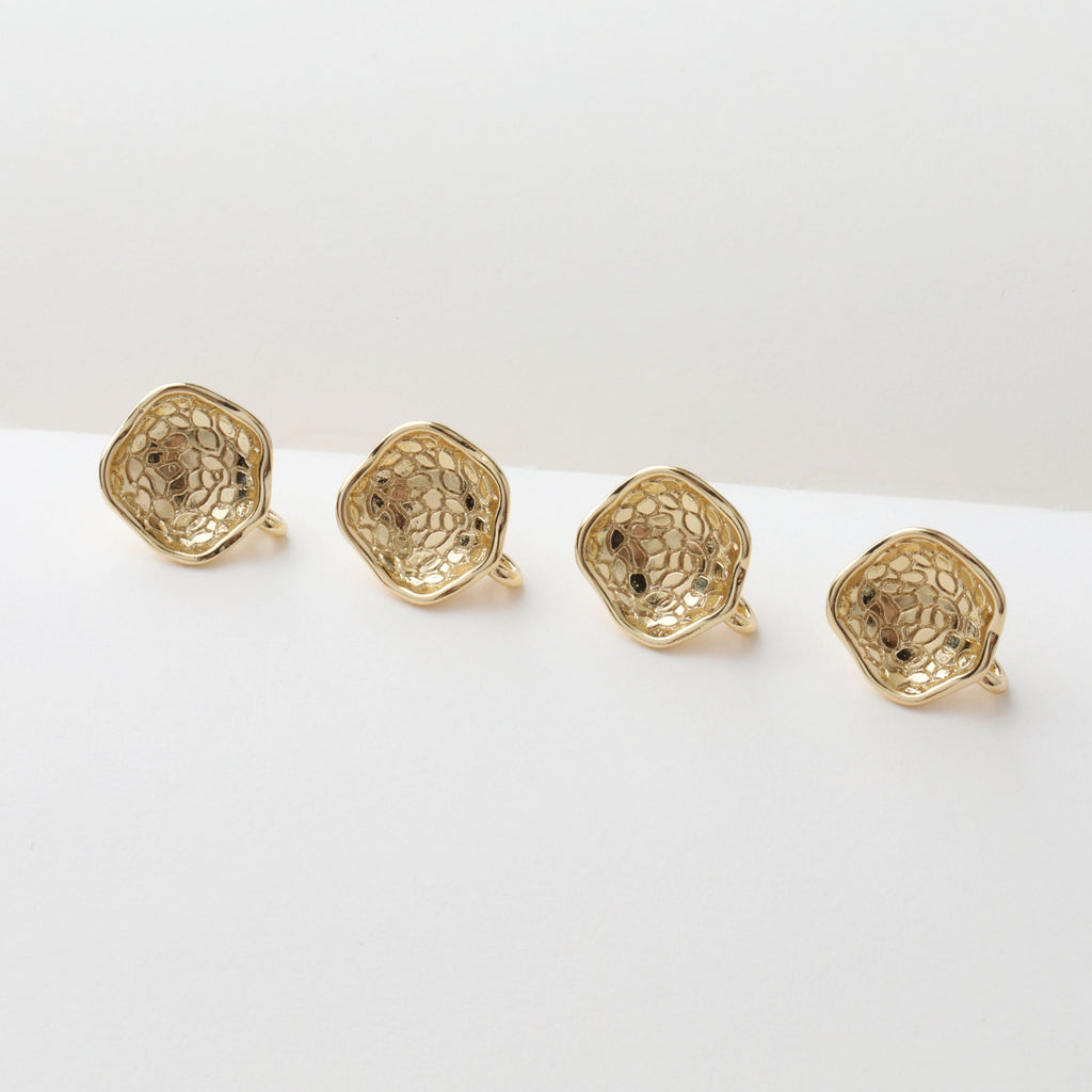 Concave Pleated Post with Loop, 14K Gold Plated, S925 Silver Pin Nickel Free Earrings, Hypoallergenic Earring Findings JJ024-ZX7026