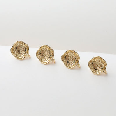 Concave Pleated Post with Loop, 14K Gold Plated, S925 Silver Pin Nickel Free Earrings, Hypoallergenic Earring Findings JJ024-ZX7026