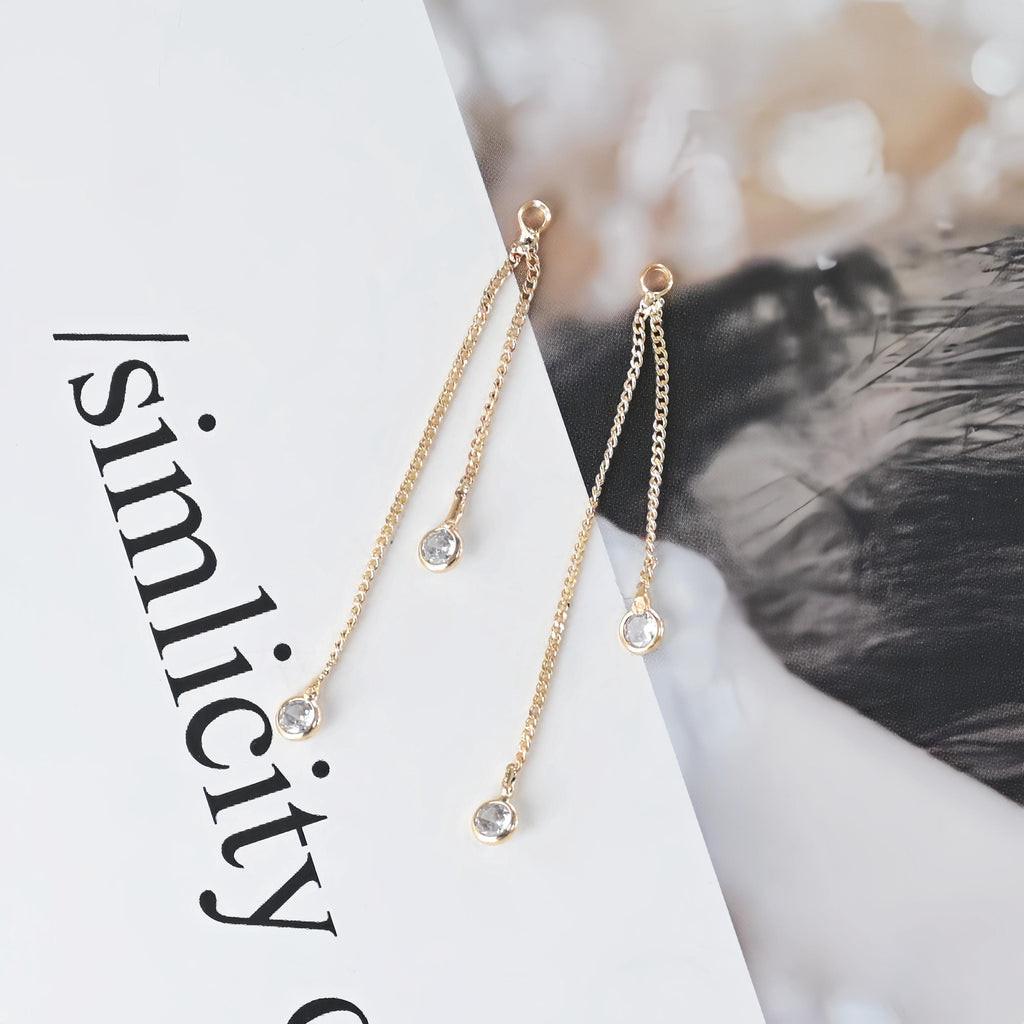 Gold Chain Tassel Pendant, CZ Pave Chain Charm, Cubic Zirconia, 18K Gold Plated Earring Chain Pendant, Earring Findings ZX358