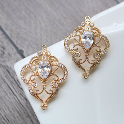 CZ Multishape Connector, Cubic Zircon Crystal Pendant, CZ Earring Charms,  Gold Plated  Earring Charms, Jewelry Findings HL092-F007