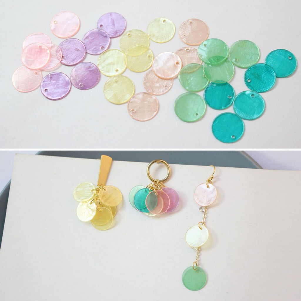 10 colgantes de concha multicolor, redondos, para aretes y bisutería ZZ062