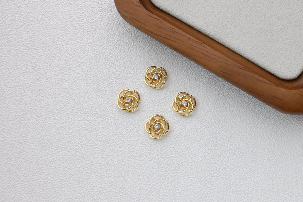 Flower Pendant, CZ Pave Flower Charms, Openwork Flower Charms, 18K Gold Plated, For Necklace And Earrings Making, Jewelry Findings D0376