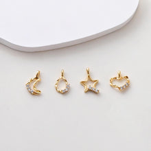 Load image into Gallery viewer, Twisted Moon/Teardrop/Star/Heart Charms, 18K Gold Plated, CZ Hollow Pendant, Necklace And Bracelets Making Pendants, Jewelry Findings S1393