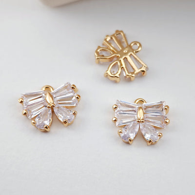 CZ Pave Butterfly Charm, Cubic Zirconia Pendant, Earring Charm, Real Gold Plated Brass Earring Charms, Jewelry Findings D0054