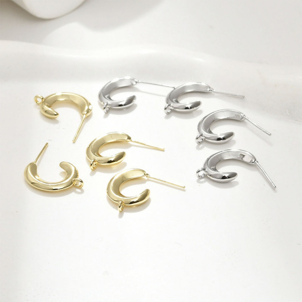 C Shape Earrings Post With Loop, S925 Silver Ear Pin Nickel Free Earrings, Ear Stud Loop, Hypoallergenic Earring Findings LL137-D0480