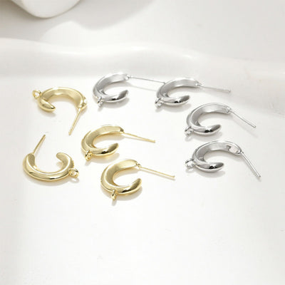 C Shape Earrings Post With Loop, S925 Silver Ear Pin Nickel Free Earrings, Ear Stud Loop, Hypoallergenic Earring Findings LL137-D0480