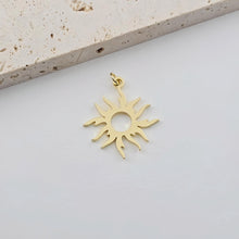 Load image into Gallery viewer, Gold Sun Charm, Sun With Rays Pendant, 18K Gold Plated, 29mm, Necklace Making Charm, Jewelry Findings S1280