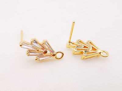 4PCS Cubic Zircnia Earring Post, Real Gold Plated Brass Stud Earring With Loop,S925 Silver Ear Pin,Shiny Ear Post,Earring Finding Z002