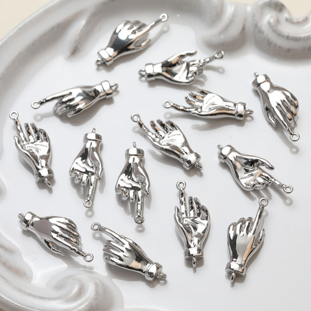 2pcs Hand Connector Charm, 14K Gold/Silver Plated CZ Pave Pendant, Neckalce Bracelet Making Pendant, Jewelry Supply Finding GZ118