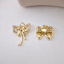 Load image into Gallery viewer, CZ Pave Bow Tie Charm, Cubic Zircon Crystal Bow Tie Pendant, Bracelet Necklace Pendant,  Gold Plated, Jewelry Findings S1208
