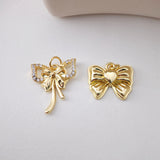 CZ Pave Bow Tie Charm, Cubic Zircon Crystal Bow Tie Pendant, Bracelet Necklace Pendant,  Gold Plated, Jewelry Findings S1208