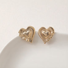 Load image into Gallery viewer, Gold Heart Earring Post, 14K Gold/Silver Nickel Free Earrings, S925 Silver Ear Pins, 20mm, Heart Shape Ear Stud with Loop JJ023