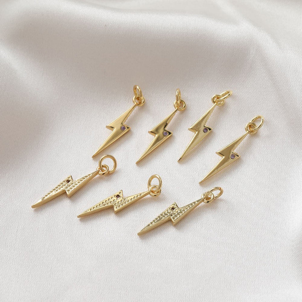 North Star Charms,  Lightning Pendant, CZ Pave Star Pendant, 18K Gold Plated, Necklace Making Star Charms, Jewelry Findings JG026