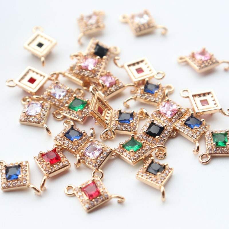 5pcs CZ Pave Small Square Charm, Cubic Zircon Crystal Pendant, Bracelet Necklace Pendant, 14K Real Gold Plated, Jewelry Findings JY042-F170