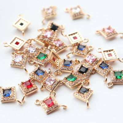 5pcs CZ Pave Small Square Charm, Cubic Zircon Crystal Pendant, Bracelet Necklace Pendant, 14K Real Gold Plated, Jewelry Findings JY042-F170