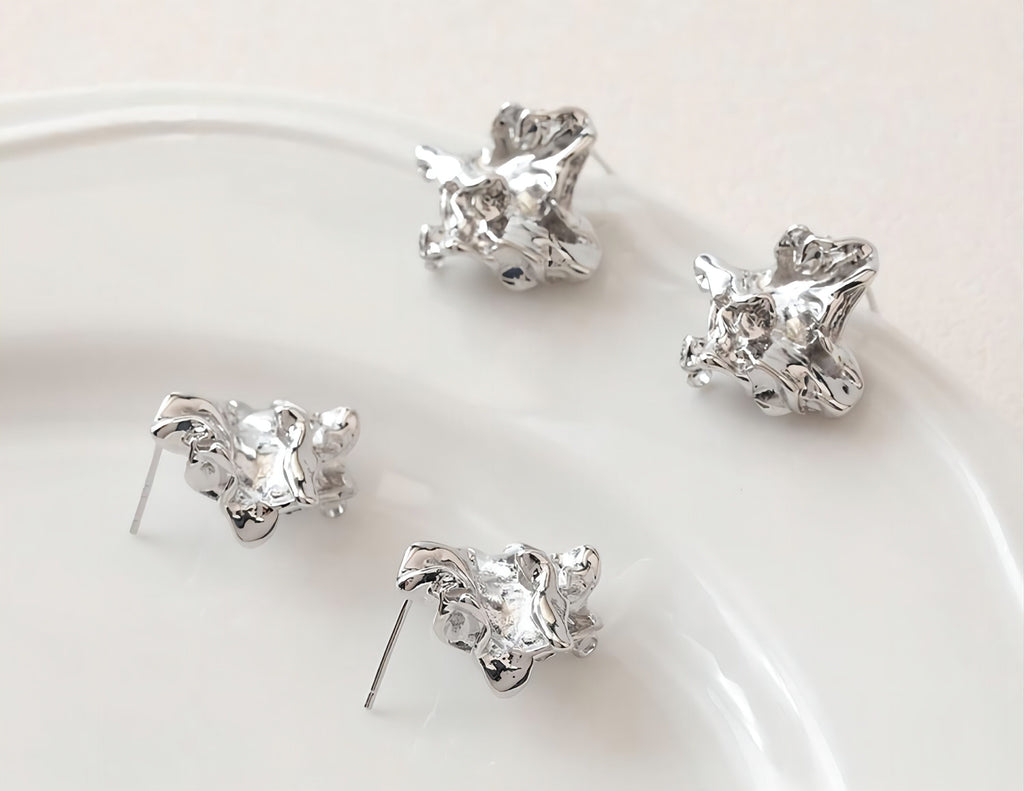 Irregular Ear Post With Loop, S925 Silver Ear Pin Nickel Free Earrings, Gold/Silver Ear Stud, Hypoallergenic Earring Findings G002