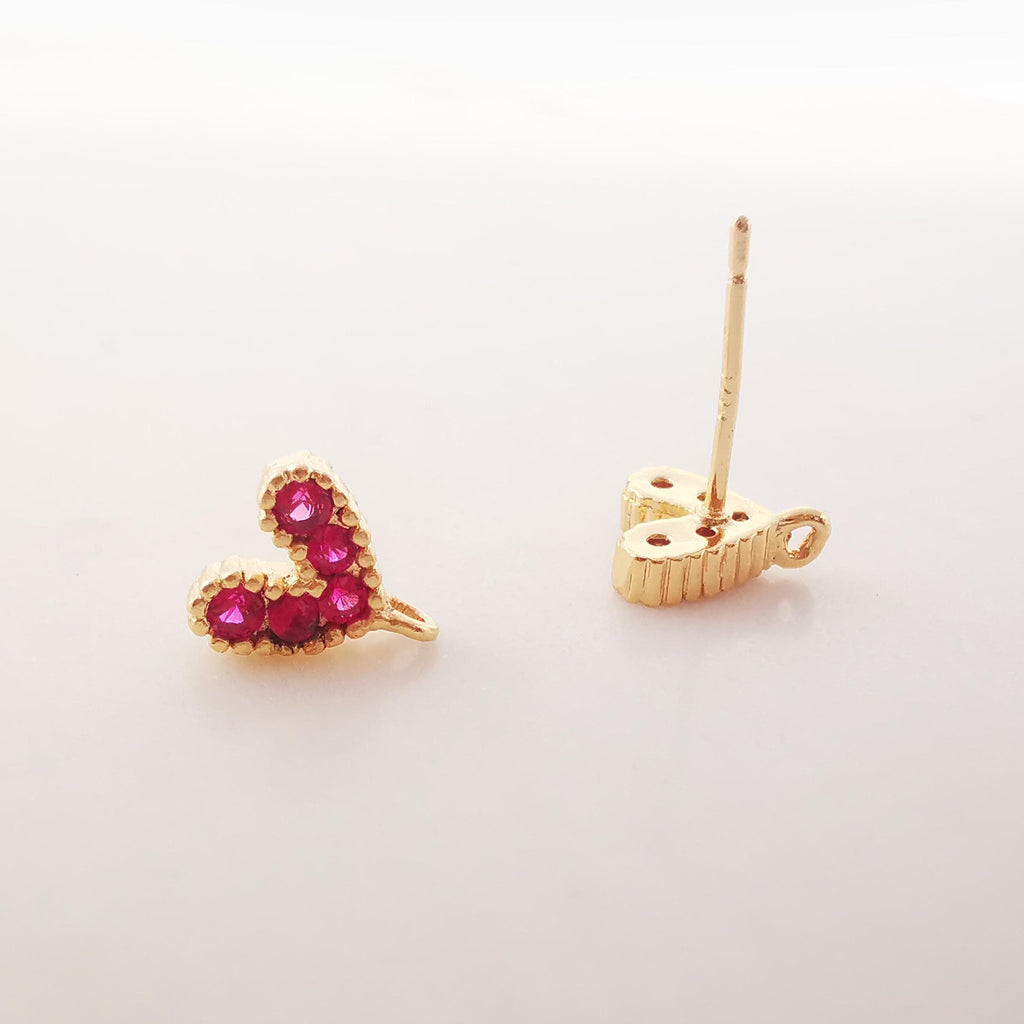 10PCS Cubic Heart Earring Post, Dainty 14K Gold Plated Brass Stud Earring With Loop, S925 Silver Ear Pin,Ear Post,Earring Finding Z056/bb012