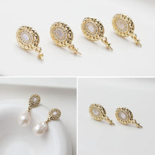 Load image into Gallery viewer, Oval Shape Post Earring, S925 Silver Ear Pin Nickel Free, Pave CZ, MOP, Ear Stud with Peg Bail Caps for Half Drilled Earring Findings GZ503