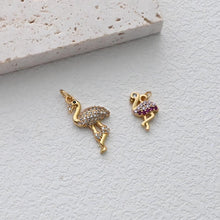 Load image into Gallery viewer, Bird Charm, CZ Pave Pendant, Woodpecker, Flamingo Pendant, 18K Gold Plated, Necklace Making Charm, Jewelry Findings S1303