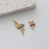 Bird Charm, CZ Pave Pendant, Woodpecker, Flamingo Pendant, 18K Gold Plated, Necklace Making Charm, Jewelry Findings S1303