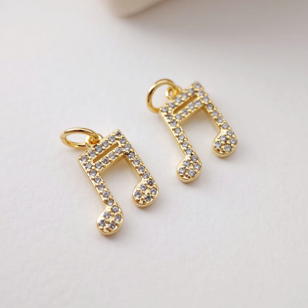 Cubic Music Note Charms Collection, 18K Gold Plated CZ Pave Music Note Pendant, Jewelry Findings S1200