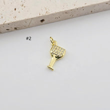 Load image into Gallery viewer, Goblet Pendant, Wine Glass Pendant, 18K Gold CZ Pave Pendant, 18K Gold Plated, Jewelry Findings S1282
