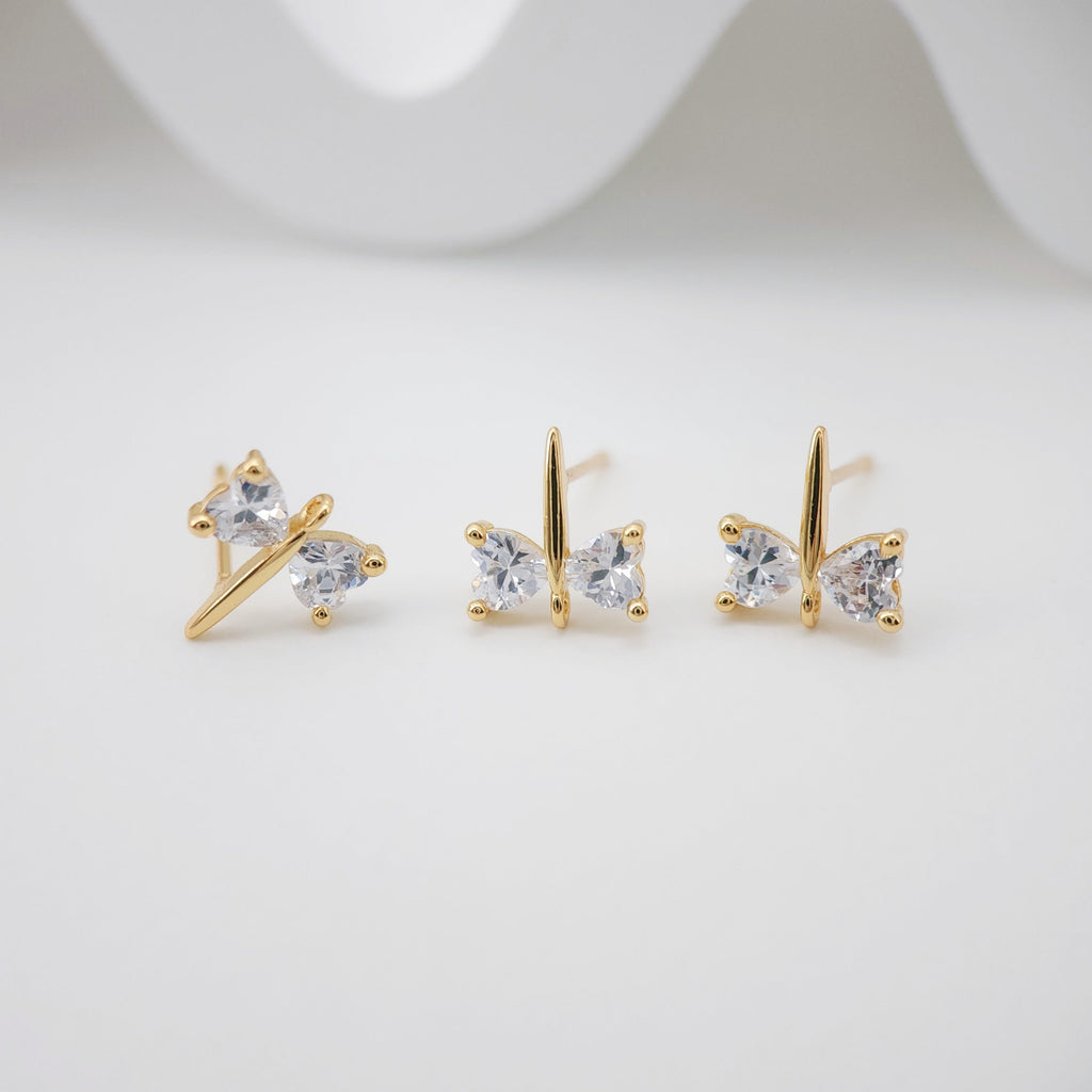 10PCS Butterfly Ear Post with Loops, Nickel Free, Micro CZ Pave, 9x10mm, 18K Gold Plated Stud Earring Finding S270