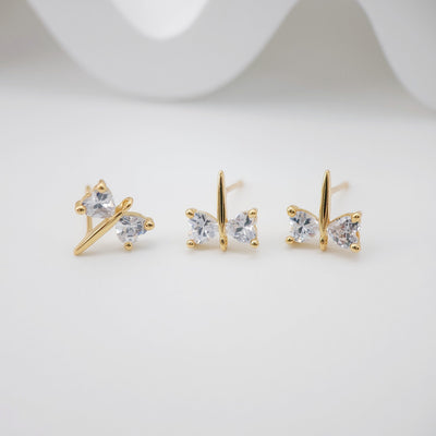 10PCS Butterfly Ear Post with Loops, Nickel Free, Micro CZ Pave, 9x10mm, 18K Gold Plated Stud Earring Finding S270
