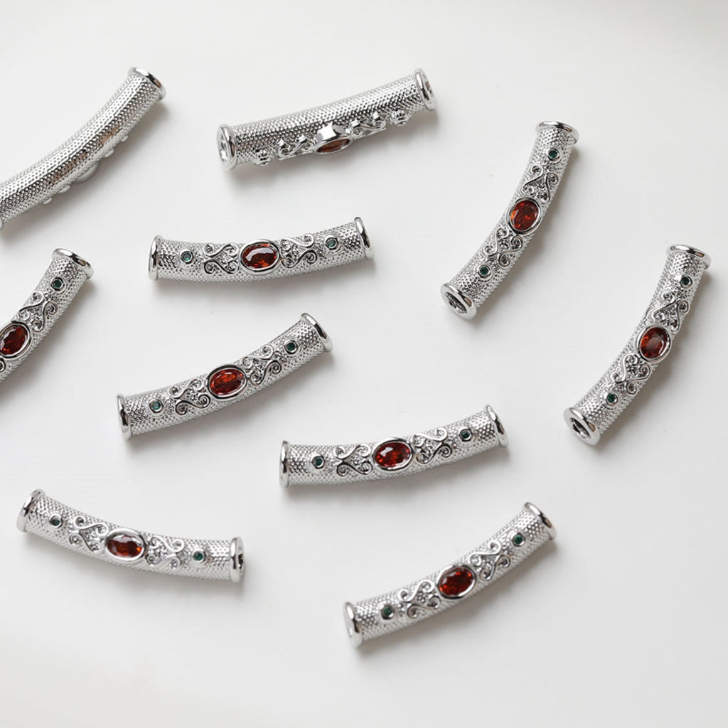 Vintage Curved Spacer Beads, Zircon Curved Tube Beads, 14K Gold/Silver Plated, Bracelet and Necklace Making， Jewelry Findings SC027