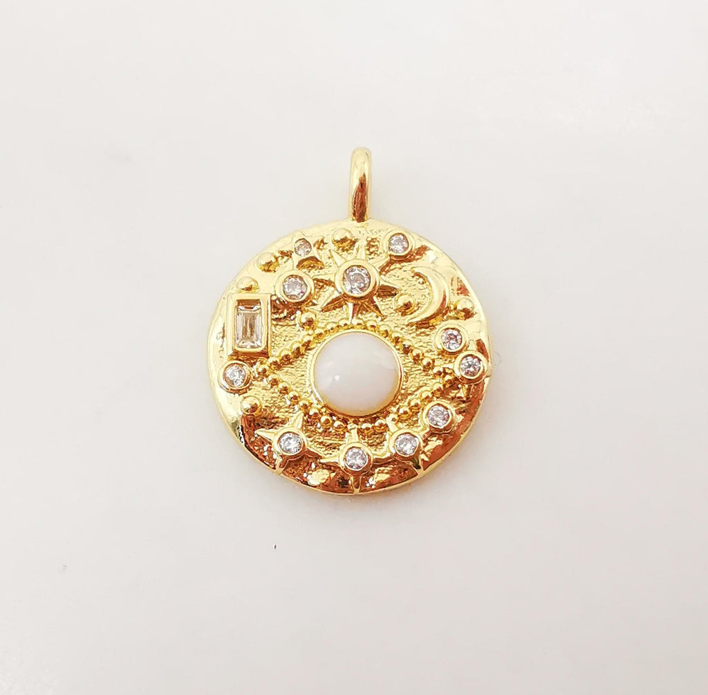Colorful Cubic Evil Eye Charm, 18K Gold Plated Micro CZ Pave Round Pendant, 24mm, 17mm, Necklace Making Charm, Jewelry Findings S1080