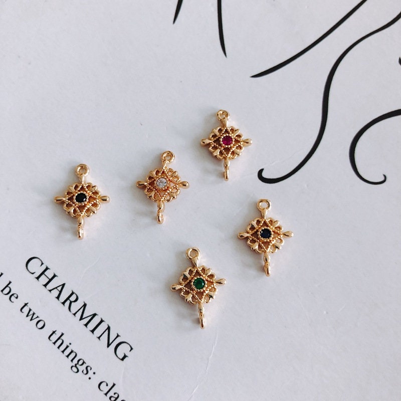 10 قطع من حُلي موصلات الزهور مع حلقات، موصلات بوهو، قلادة من الزركونيوم المكعب، صناعة أساور وقلادات، نتائج مجوهرات مطلية بالذهب MY032-F230