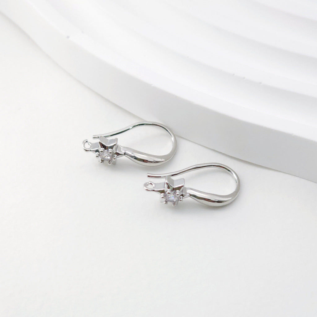 Hexagram Zircon Ear Wire Hook, Gold Plated Star Earring Hook, Hypoallergenic Hooks Earring , Handmade Earring Findings  Supplies D0092