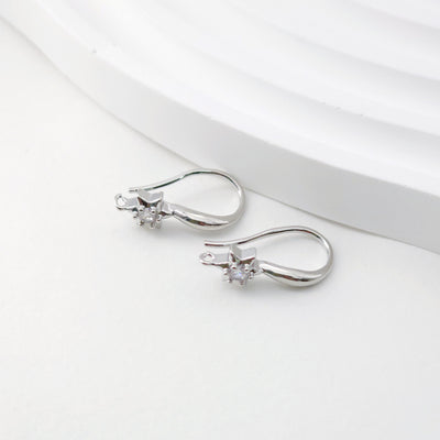 Hexagram Zircon Ear Wire Hook, Gold Plated Star Earring Hook, Hypoallergenic Hooks Earring , Handmade Earring Findings  Supplies D0092
