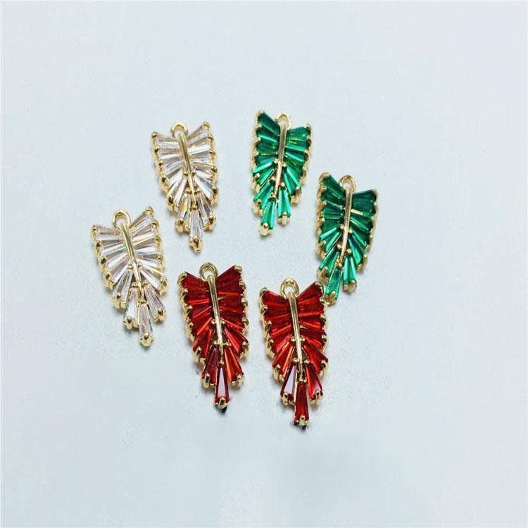 CZ Pave Leaf Charm, Cubic Zircon Crystal Leaf Pendant, CZ Earring Charms,  Gold Plated Brass Earring Charms, Jewelry Findings ZR011-F214