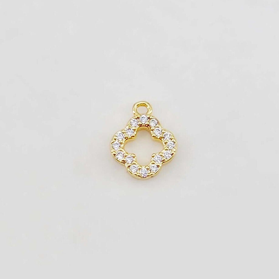 Flowers and Insects Charm, Butterfly, Bee, Four Leaf Clover, 18K Gold Plated, Cubic Pave Charm, Necklace Jewelry Finding S20643