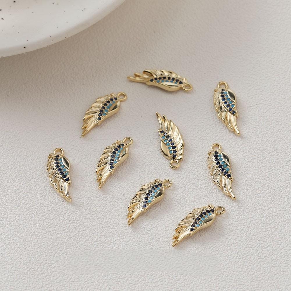 CZ Pave Wing Charm, 14K Gold Plated, Necklace Making Charm, Jewelry Findings GZ652