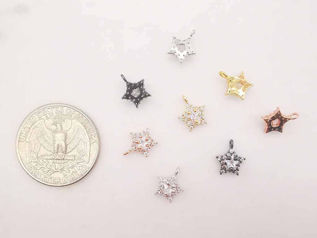 Tiny Star Charms, 8mm Crystal Cubic Star Pendant, 18K Gold Plated, Necklace charms, Jewelry Findings S692