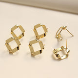 18K Gold Plated Fold Earring Post with loop, Gold Rhombus Post, S925 Silver Ear Pin, for Jewelry Making BB078