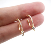 Load image into Gallery viewer, 4PCS Arc Wire Ear Post with Loops, CZ Pave Threader Earrings, 16mm, Nickel Free, 18K Gold Plated Earring Finding ZX061