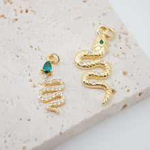 Load image into Gallery viewer, Snake Charm, 18K Gold Plated Snake Pendant for Necklace Making, 30x12mm, Micro CZ Pave Charm, Jewelry Finding S928