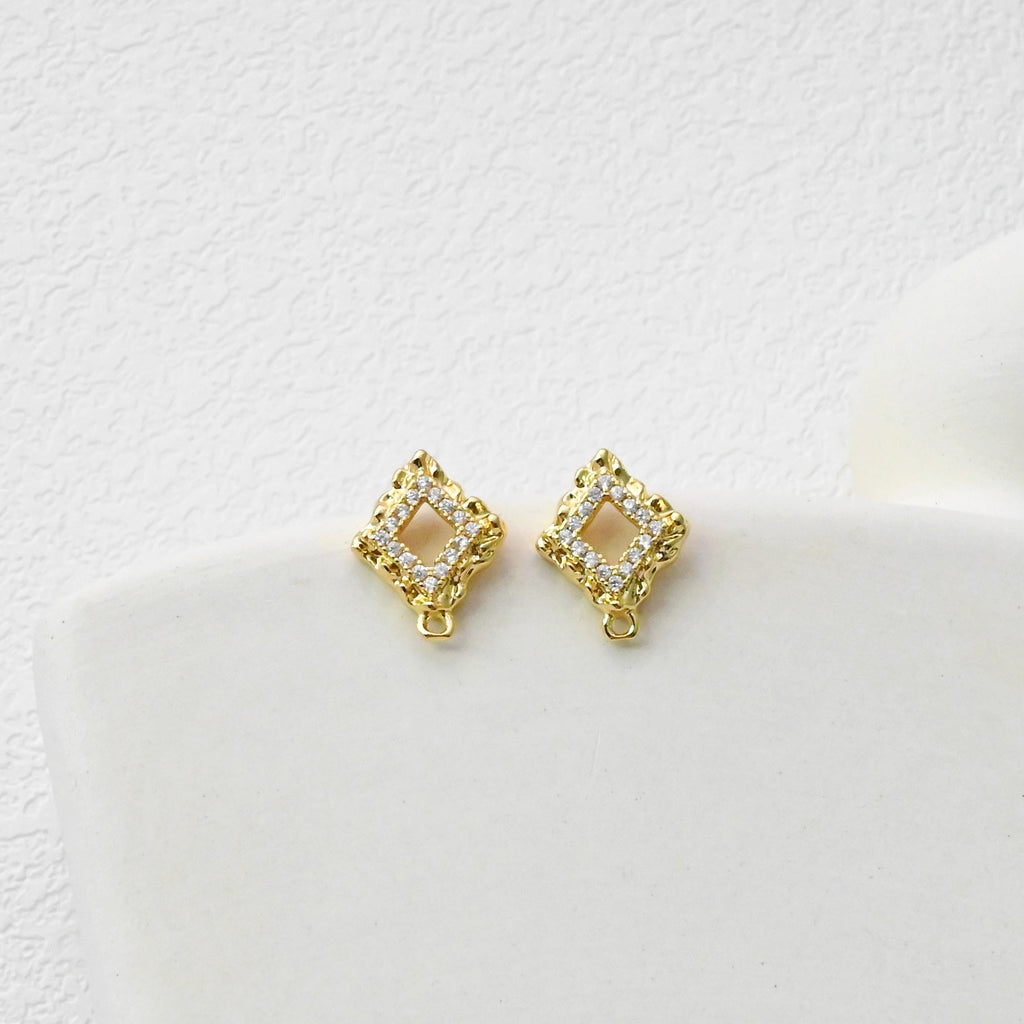 Diamond shaped Post with Loop, Pave CZ, 18K Gold, S925 Silver Pin Nickel Free Earrings, Hypoallergenic Earring Findings D0423