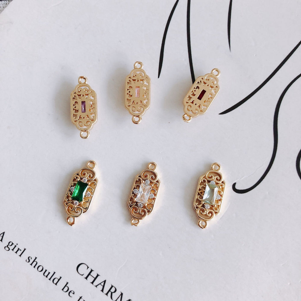 10pcs CZ Pave Boho Connector, Cubic Zircon Crystal Pendant, Bracelet Necklace Pendant, 14K Real Gold Plated, Jewelry Findings MY056-F136