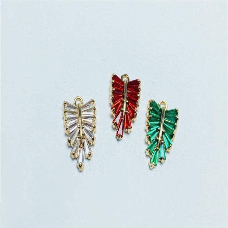 CZ Pave Leaf Charm, Cubic Zircon Crystal Leaf Pendant, CZ Earring Charms,  Gold Plated Brass Earring Charms, Jewelry Findings ZR011-F214