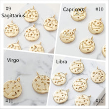 Load image into Gallery viewer, Zodiac Charms, Round Constellation Pendant, 14K Gold Plated Zodiac Sign, Necklace Making Charms, Birthday Gift Jewelry Findings JG048